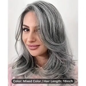 Long Straight Synthetic Wig - Heat-Resistant Gray/White/Black/Brown.